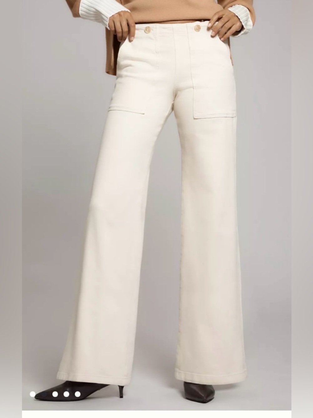 Pilcro The Kit High-Rise Wide-Leg Utility Trouser Jeans by Pilcro Cream 30